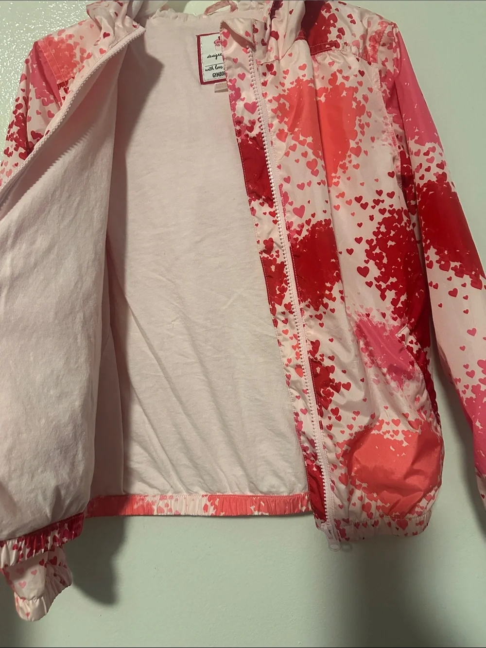 Gymboree Pink and Red Heart-Print Hooded Raincoat